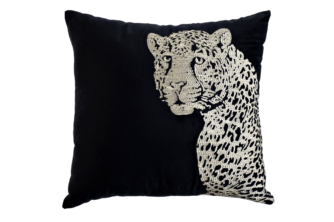 Подушка с вышивкой "Леопард" черная 45*45
