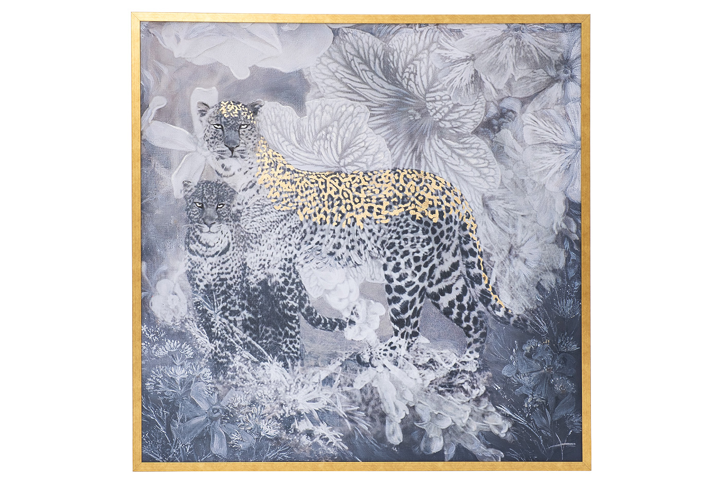 Холст "Африка леопард/1" 100*100 , багет золото, зол.поталь