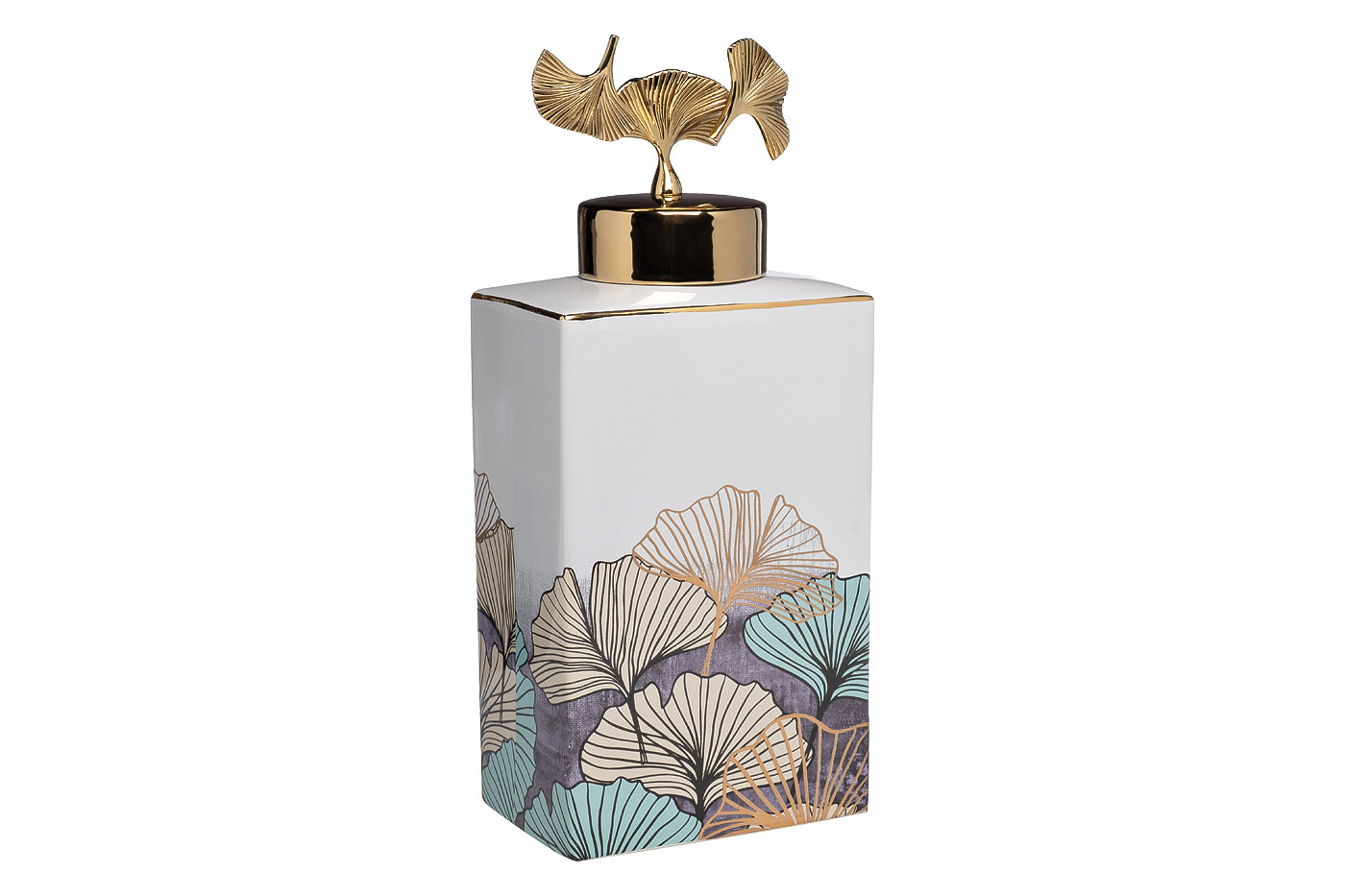 Ваза керамич. с крышкой белая "Гинкго" d